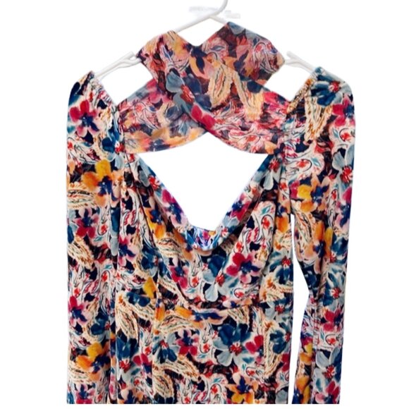 For Love & Lemons Blake Floral Cutout Mini Dress Multi M Long Sleeve Statement - Picture 7 of 16